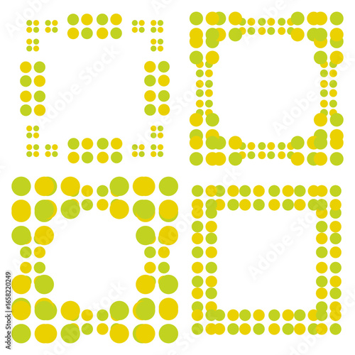 Yellow frame set. Cheerful border icon. Circle dot pattern. Vector design element.