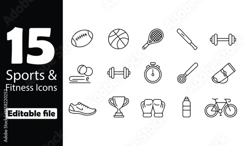 Comprehensive sports and fitness icon set for digital and print media