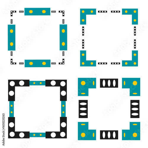 Green frame set. Fresh border icon. Polka dot pattern. Vector design element.