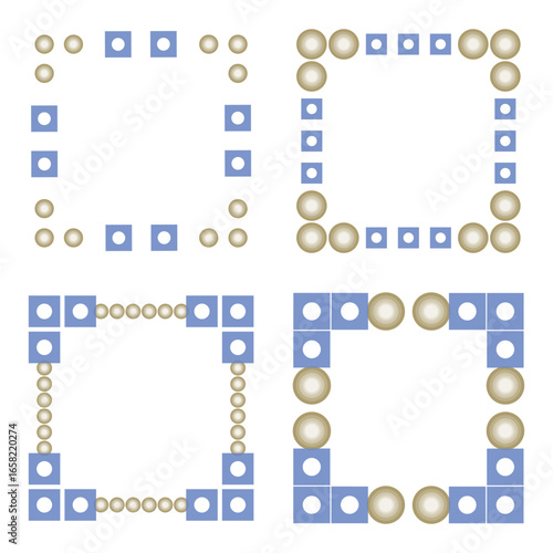 Blue frame set. Cool border icon. Diamond dot pattern. Vector design element.