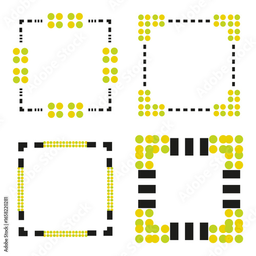 Black frame set. Sleek border icon. Striped line pattern. Vector design element.
