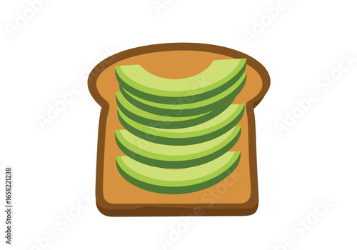 Sliced avocado on toast, breakfast illustration on a plain backdrop, for menu