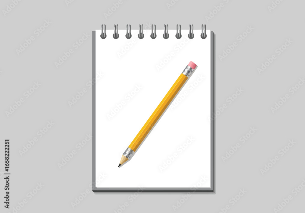 Blank spiralbound notebook with a yellow pencil, ideal for writing and sketching Blank spiralbound notebook with a yellow pencil, ideal for writing and sketching