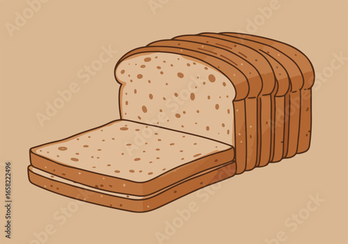 Loaf of sliced bread on tan, for food blogs or education, plain backdrop