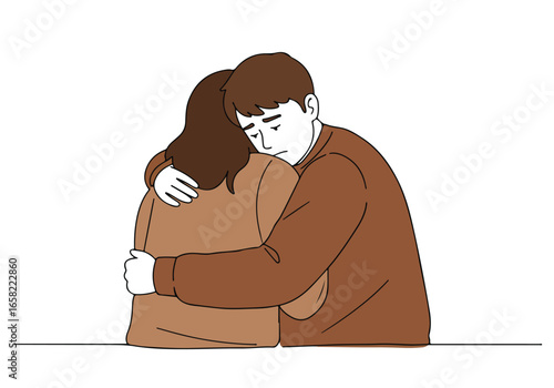Sad Man Hugging Woman Offering Solace with White Background Illustration