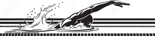 Black and white swimmer illustration, vector design