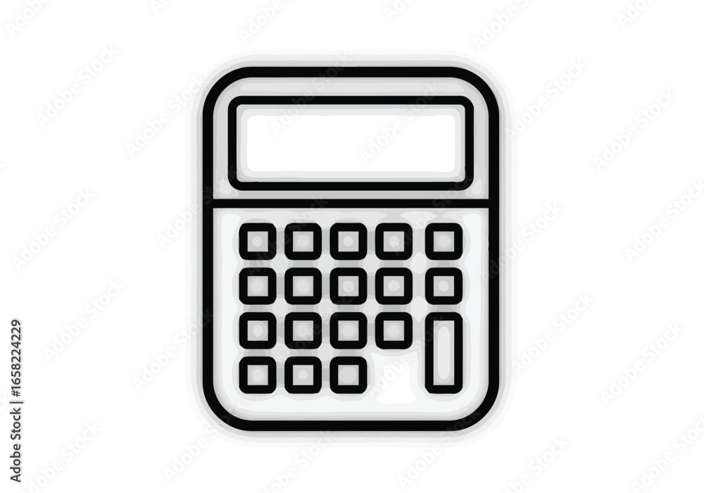 Simple line drawing of a calculator with buttons and display Simple line drawing of a calculator with buttons and display