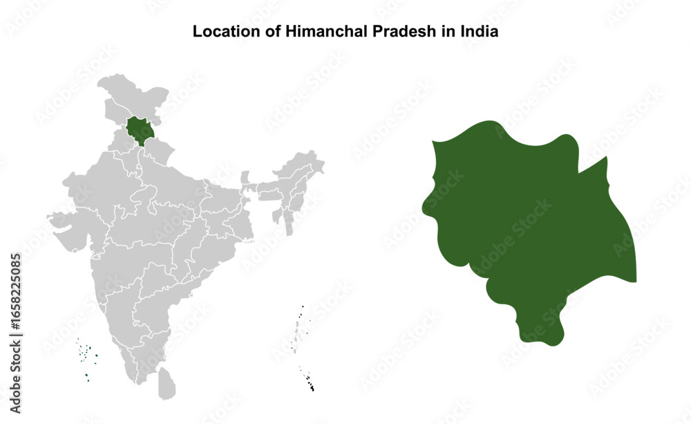 Obraz premium Himanchal Pradesh illustration map, Indian states, suitable for education, business, presentations, print, web use, and creative geographic projects. Indian union territory.