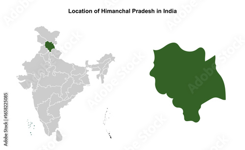 Himanchal Pradesh illustration map, Indian states, suitable for education, business, presentations, print, web use, and creative geographic projects. Indian union territory.