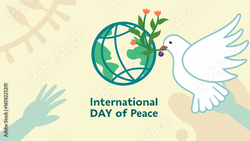 Happy International Day of Peace Vector Illustration with Dove, Olive Branch, and Blue Globe Design