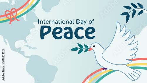 Happy International Day of Peace Vector Illustration with Dove, Olive Branch, and Blue Globe Design