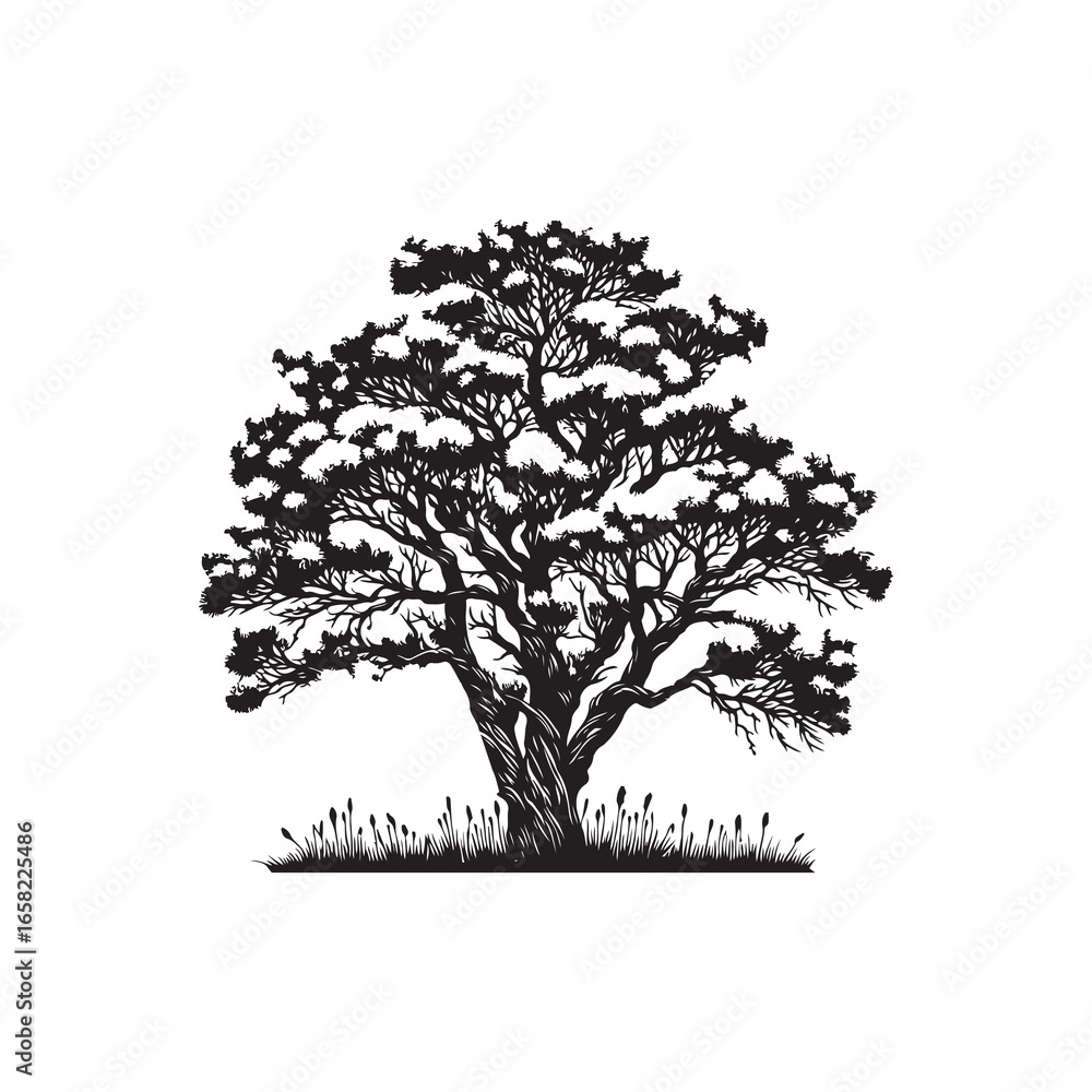 Fototapeta premium Cottonwood Tree Silhouette Vector Graphic Isolated on White.