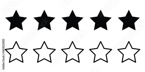 5 Star rating, customer review with gold stars flat vector icons for apps and websites. 