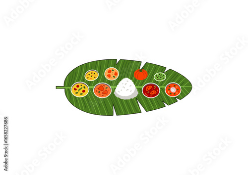 banana leaf meal with rice and curry