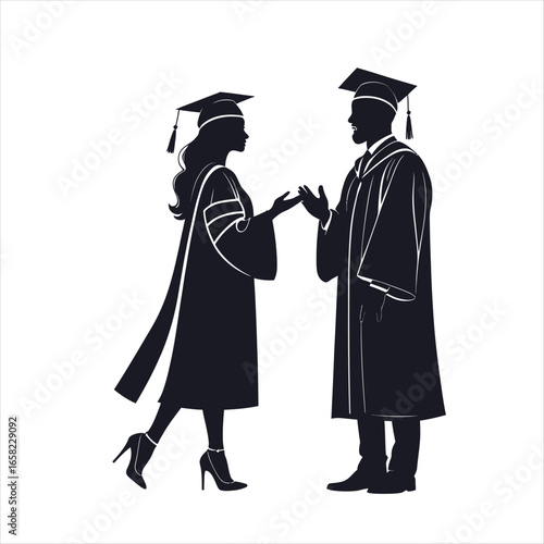 Vector art of silhouette of a graduating couple in academic dress