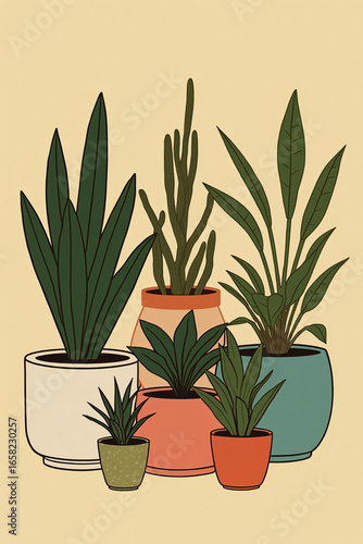 Illustration of Six Potted Plants