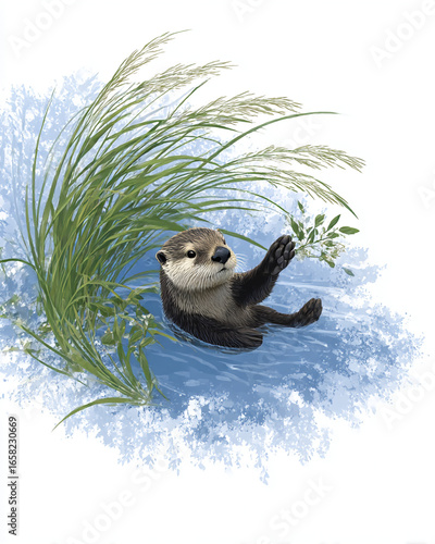 An otter floating on the water