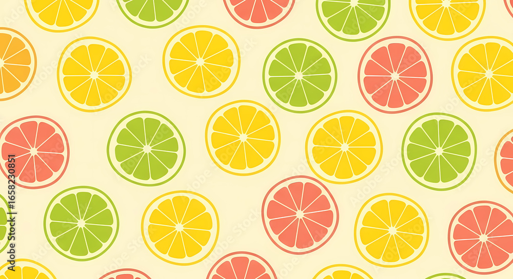 Obraz premium A fresh and colorful seamless pattern background of citrus fruit slices.