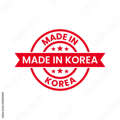 Circular  Made in South Korea Label in Bold Red Design