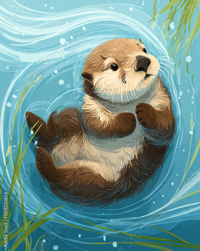 An otter floating on the water