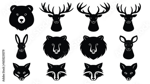 Adobe Illustrator ArtworkWild animal heads collection vector illustration