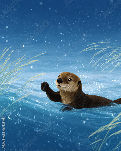 An otter floating on the water