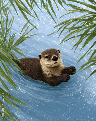 An otter floating on the water