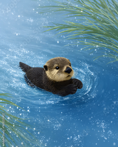 An otter floating on the water