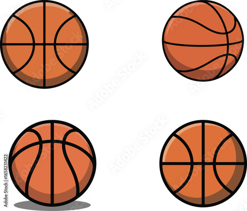 Basketball ball set with orange sports balls illustration