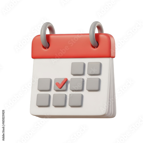 3d calendar with marked date isolated on transparent background