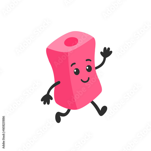 Cute cartoon pencil sharpener character, flat vector illustration