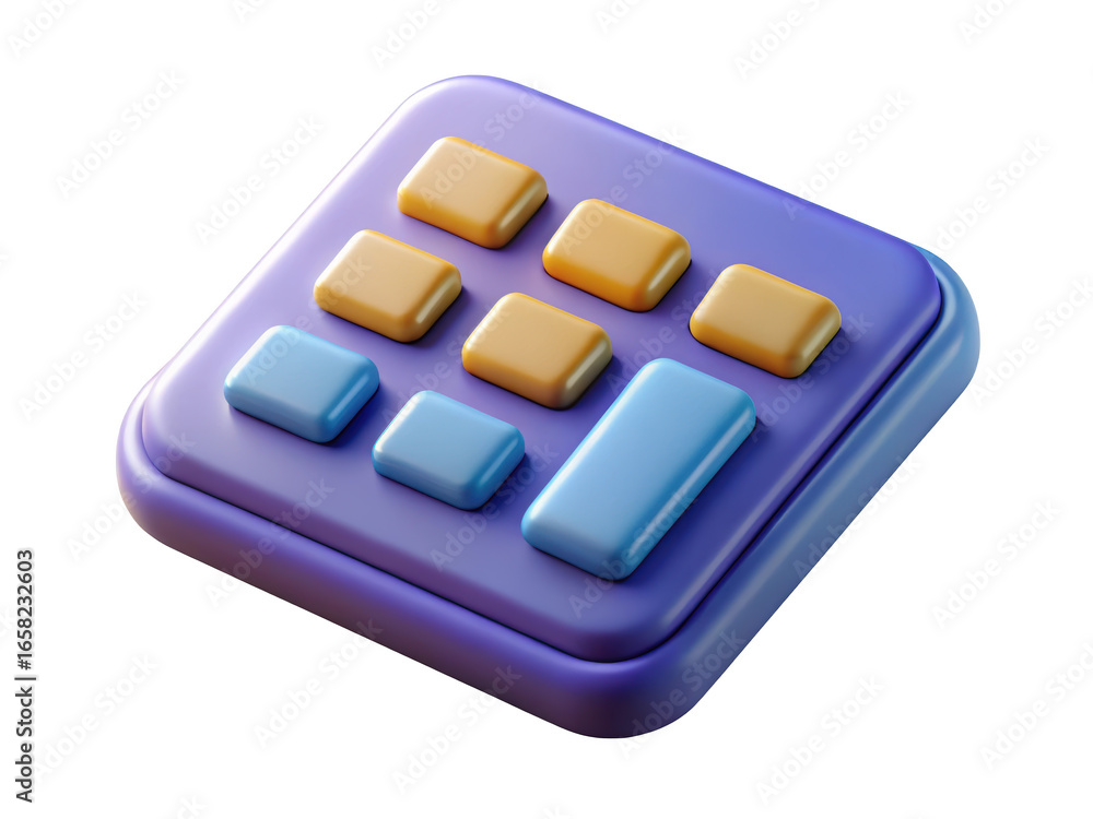 Stylized calculator icon featuring rounded buttons in blue and gold colors aesthetic simple design 3d illustration isolated on transparent background Stylized calculator icon featuring rounded buttons in blue and gold colors aesthetic simple design 3d illustration isolated on transparent background
