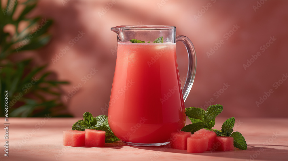 custom made wallpaper toronto digitalA refreshing glass of watermelon mint juice with ice cubes and mint leaves served on a black background