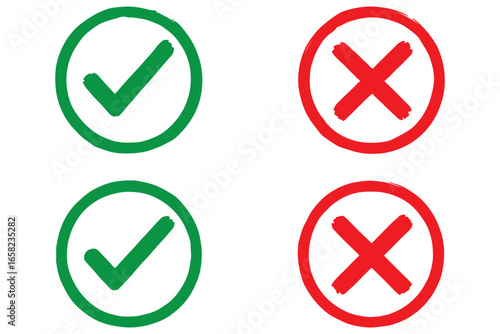 Free Download Green check marks and red cross mark icon button. Check mark icons set. Tick and cross symbol. Accepted or rejected, true or false, right or wrong, yes or no signs icons. Vector illustration - GFXLoad