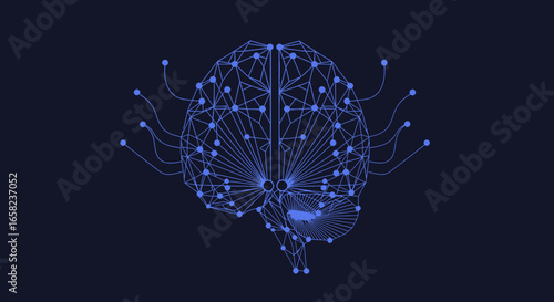 A stylized illustration of a human brain rendered with interconnected nodes and lines, representing neural networks.
