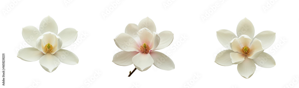 Naklejka premium Captivating blooming magnolia flowers botanical garden natural setting floral beauty. Set PNG