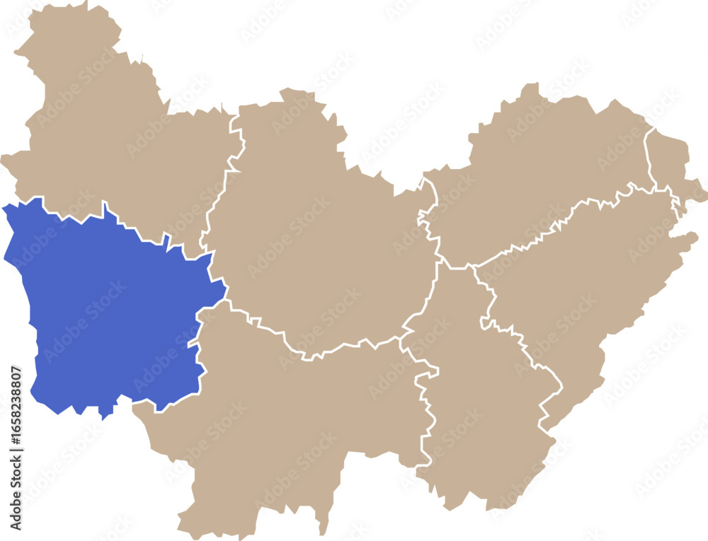 Obraz premium Illustration carte de la région Bourgogne-Franche-Comté avec département Nièvre mis en lumière