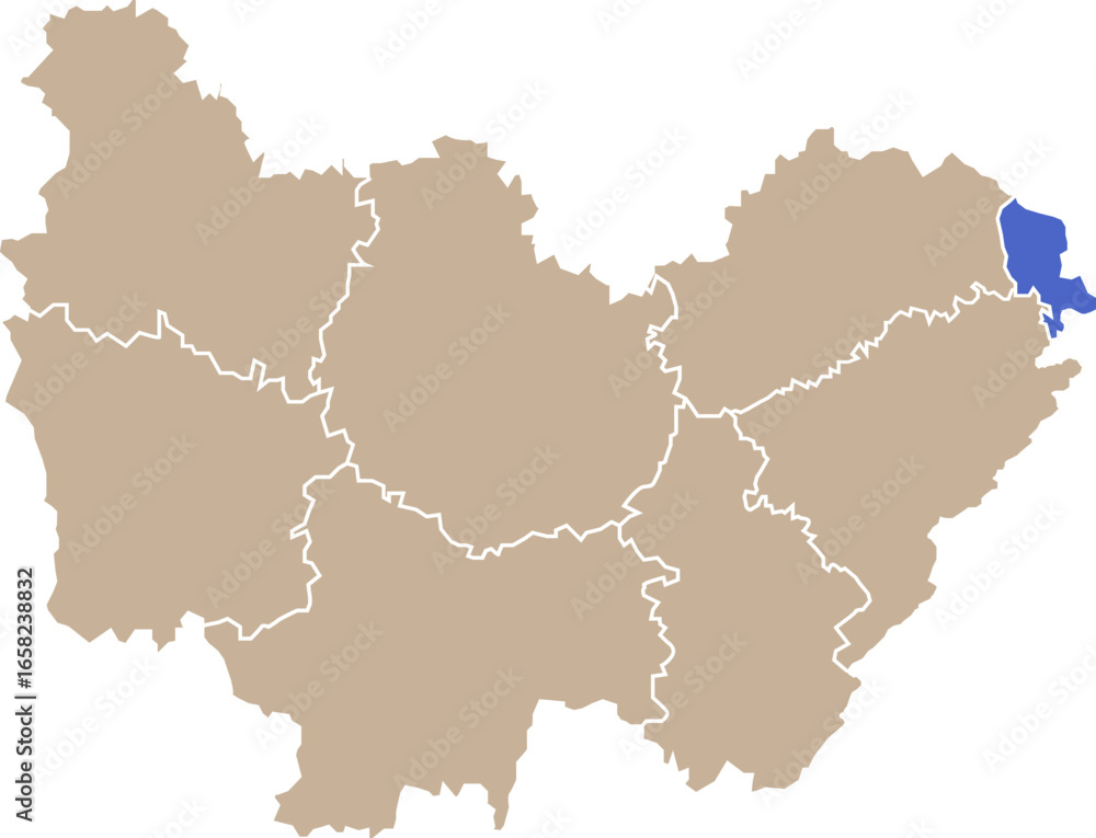 Obraz premium Illustration carte de la région Bourgogne-Franche-Comté avec département Territoire de Belfort mis en lumière