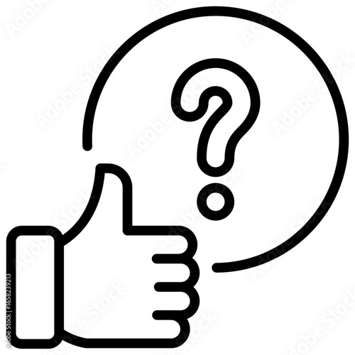 Question Approval Outline Icon Design Vector - Thumbs up with a question mark bubble, representing approval, suggestion, or inquiry validation