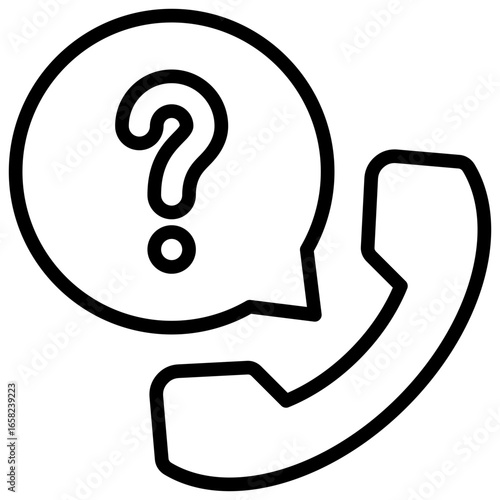 Question Call Outline Icon Design Vector - Telephone handset with a question mark bubble, symbolizing inquiry, customer service, or helpline