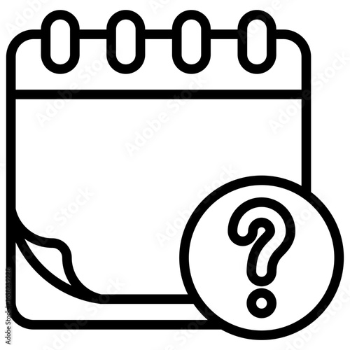 Question Calendar Outline Icon Design Vector - Calendar page with a question mark, symbolizing scheduling inquiries, planning doubts, or uncertain events
