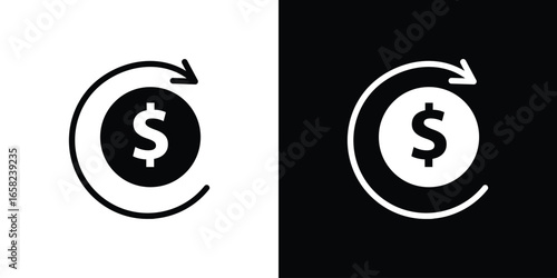 Dollar Coin with Rotating Arrow, Isolated on White and Black Background