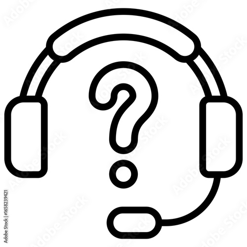 Support Help Outline Icon Design Vector - Headset with question mark symbol, representing customer support and assistance
