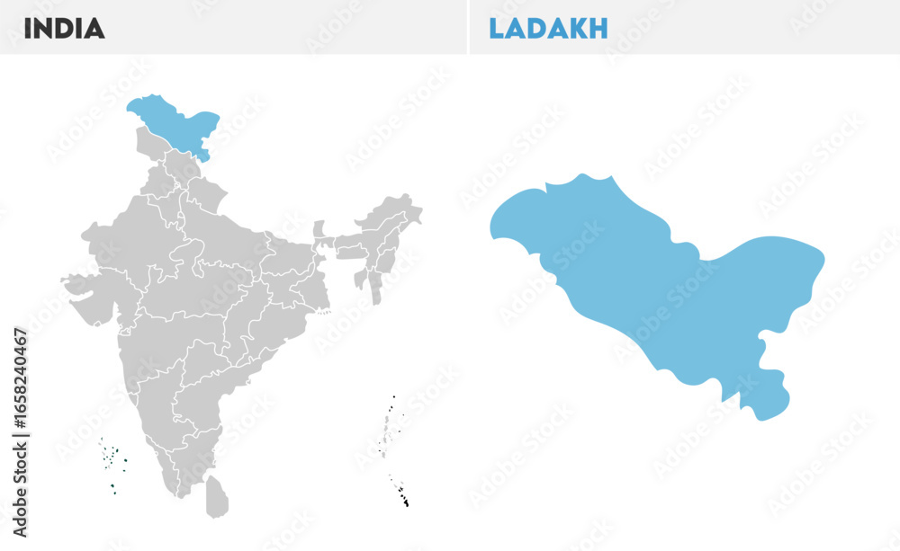 Obraz premium Ladakh administrative map, Indian states, suitable for education, business, presentations, print, web use, and creative geographic projects. Indian union territory.