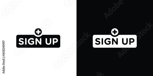 Sign Up Button with Plus Icon, Isolated on White Background