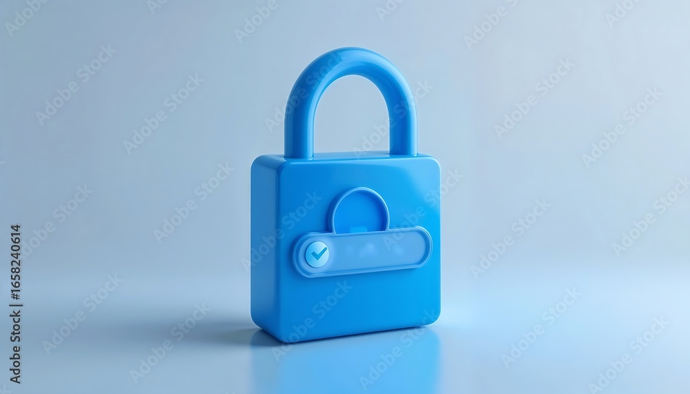 Fototapeta premium Blue Padlock 3D Render - Security Icon - 3D Renderings