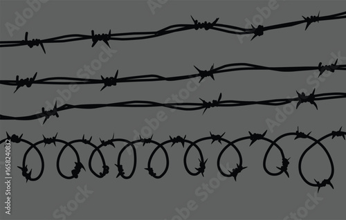 Silhouette of barbed wired fence.eps