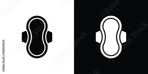 Sanitary Pad Icon in Black and White, Isolated on White and Black Background