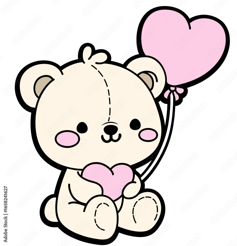 Fototapeta premium cute valentine teddy bear with heart balloon - layered cut file .