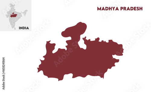 Madhya Pradesh map, Indian states, suitable for education, business, presentations, print, web use, and creative geographic projects. Indian union territory.